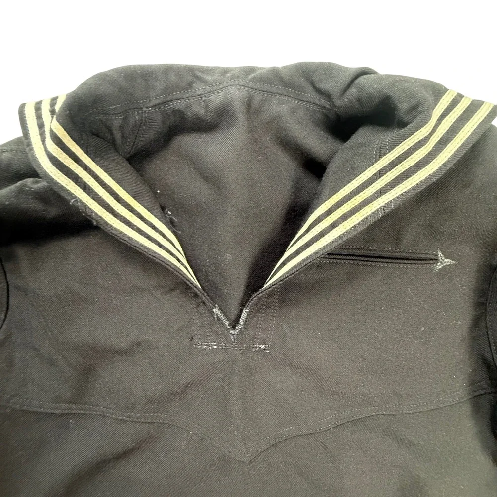 Vintage US Navy Black Wool Sailor Jumper Crackerjack Top Eagle Rating Badge‎ 38R